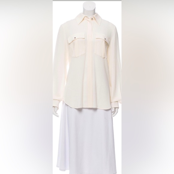 CHANEL Tops - 🧡Sold ebay🧡Chanel 2015 Cruise Collection Creme silk high-low top Fr 38